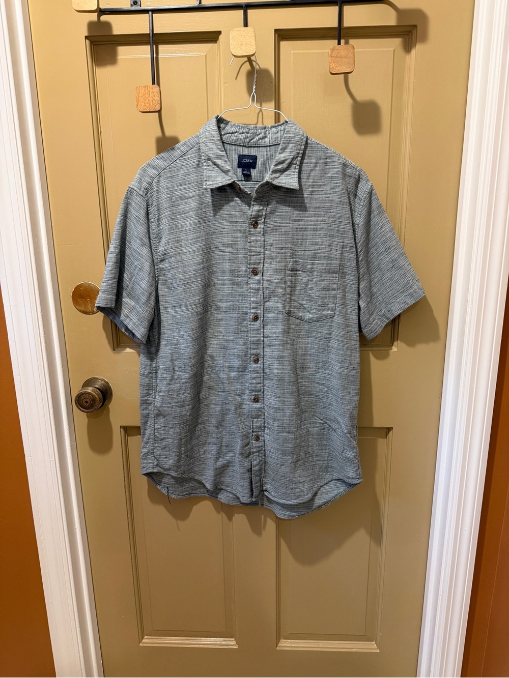 J. Crew Short-Sleeve Button-Down Shirt in Teal Blue-Grey